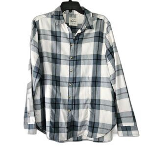 JACH'S GIRLFRIEND Flannel Teal White Shirt Pockets Medium